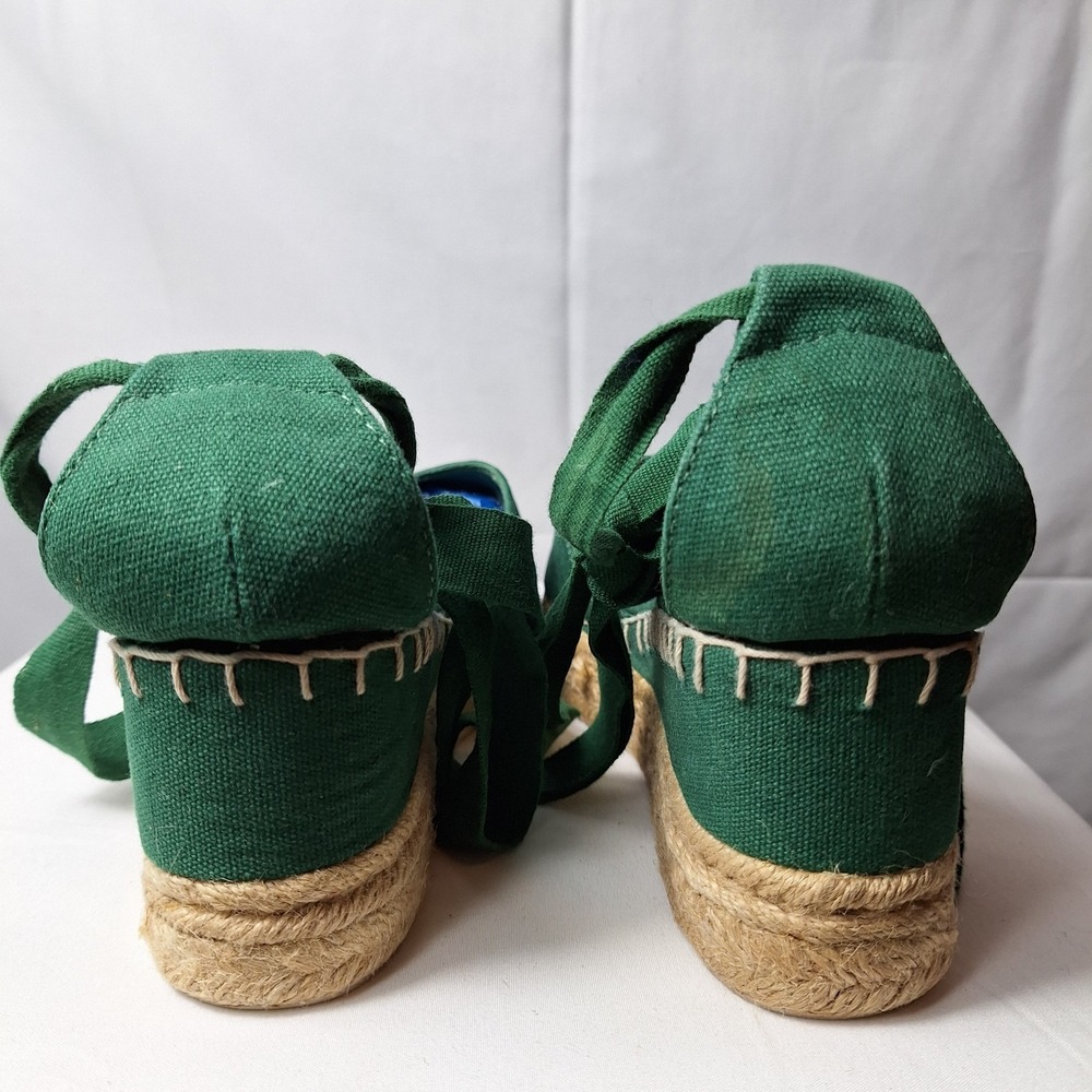 TALBOTS Izzy d'Orsay Tie-Ankle Espadrille Wedge Sz 7.5 Green Canvas Coastal Beac - Picture 6 of 10